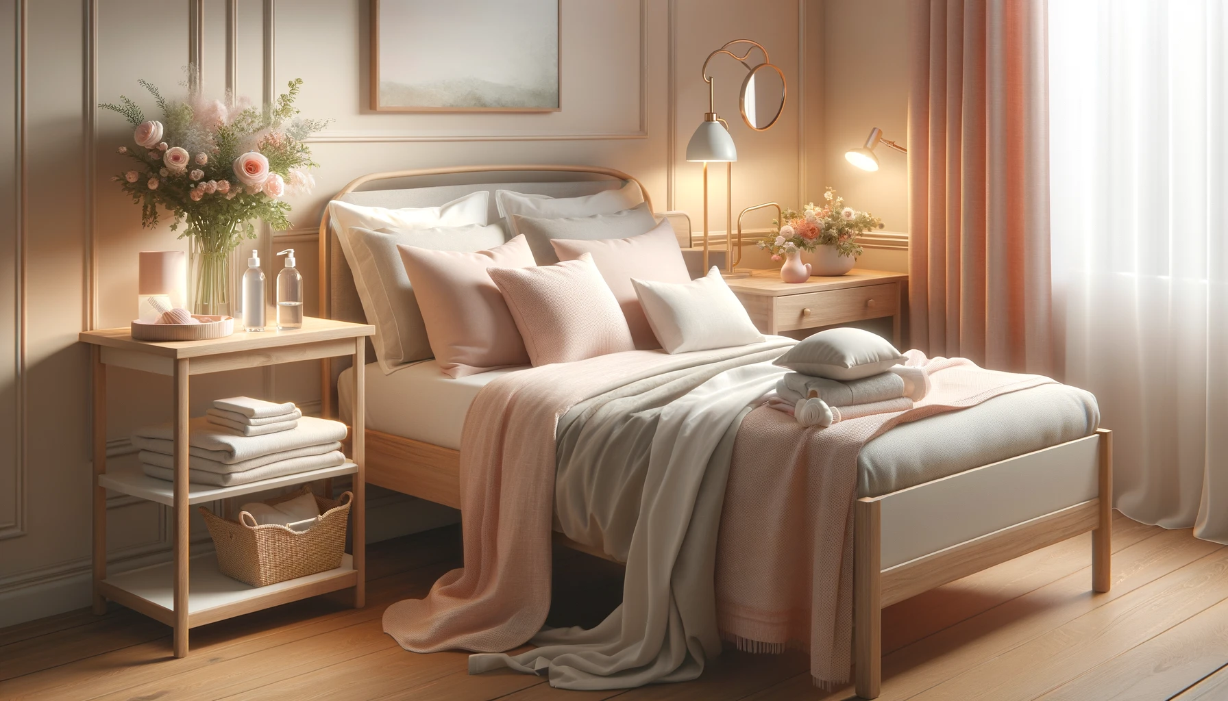 A peaceful postpartum recovery setting in a cozy bedroom.