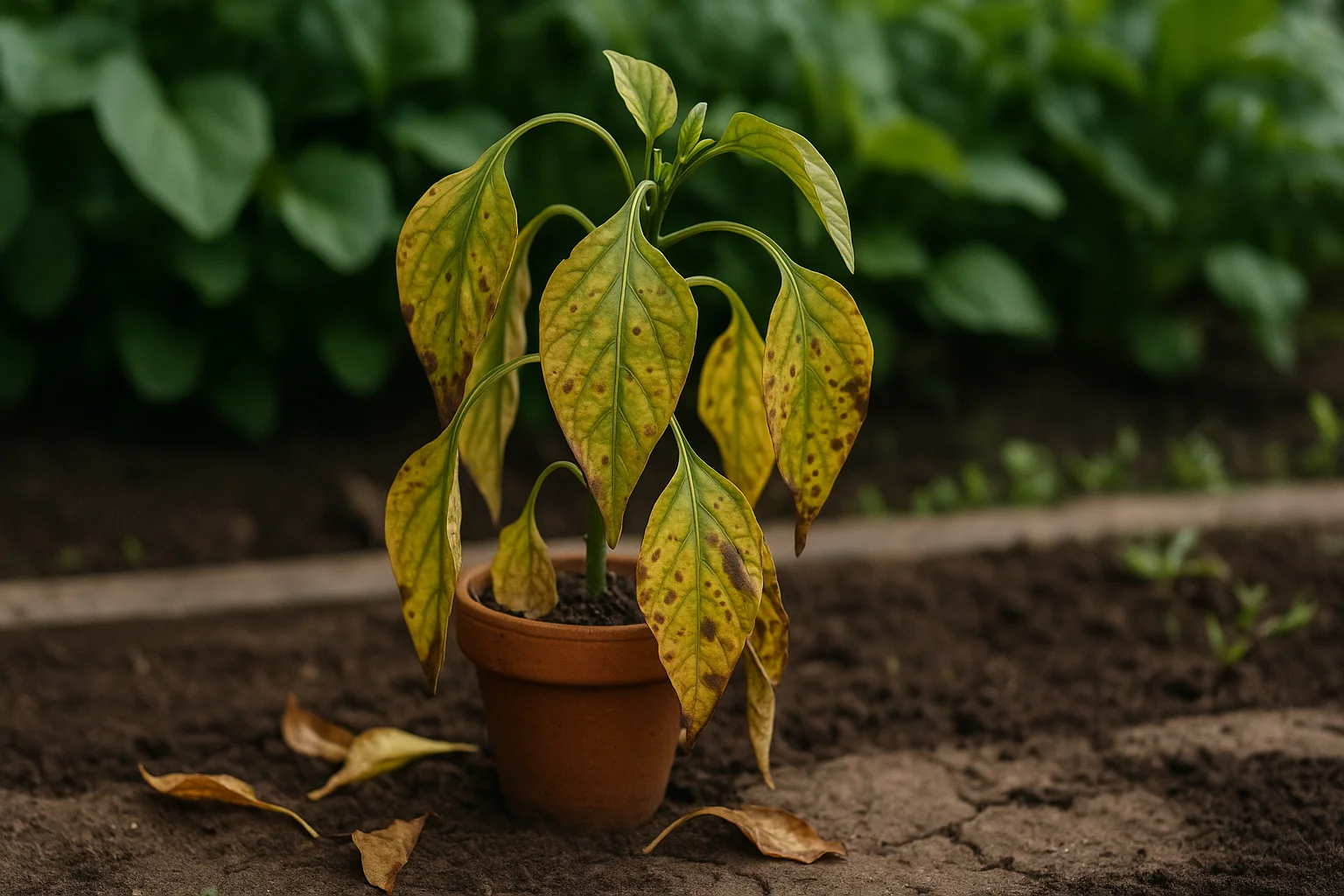 a sick potted plant outdoors